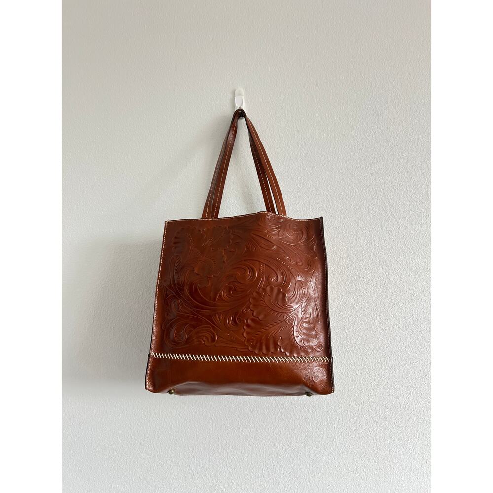 Patricia Nash Chestnut Toscano Floral Embossed Tote 100% Italian leather Bag Boh